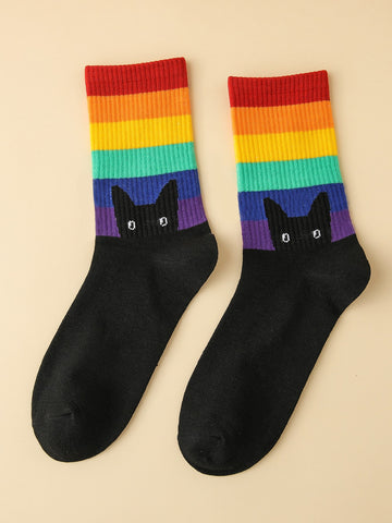 Show your pride and support with our Love Crew Socks! These LGBT rainbow striped and cat print crew socks are made with quality material and are perfect for everyday wear. Embrace love and make a statement with these unique socks.