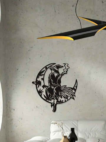 Halloween Moon Black Silhouette Metal Craft Wall Decoration: Spooky Home Iron Art for Your Doorway