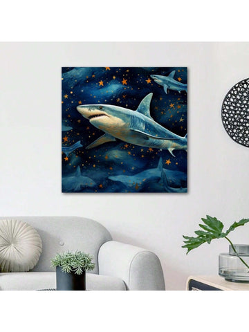 This stunning framed canvas wall art features a captivating shark pattern against a stunning starry sky background. Perfect for adding a touch of marine life to any living room or office space. Crafted with high quality materials, this piece will be a unique and captivating addition to any decor.