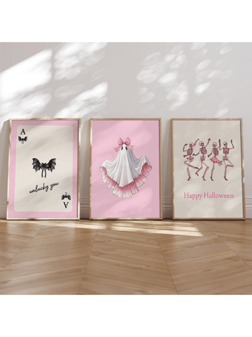 Elevate your Halloween decor with this Chic Pink Halloween Wall Art Set, featuring three modern posters designed to bring a stylish and contemporary touch to your home or dorm. The set combines festive themes with a sophisticated pink palette, perfect for those seeking a unique and elegant seasonal display. Easy to frame and arrange, these posters offer a fresh alternative to traditional Halloween decorations, enhancing your space with subtle holiday spirit and modern design flair.