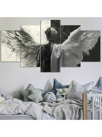 Elevate your space with this Elegant Black and White Angel Wings Canvas Art Set, featuring five framed pieces that create a striking visual impact. Perfect for home, office, or café settings, this monochrome artwork adds a sophisticated and serene atmosphere. The detailed angel wings design brings a sense of grace and inspiration, while the coordinated set ensures a cohesive and polished look on any wall. Durable framing and high-quality canvas materials guarantee lasting beauty and easy installation.