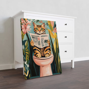 Add a touch of humor and whimsy to any room with this Funny Cat Reading Newspaper on Toilet Canvas Wall Art. Perfect for your living room, sofa backdrop, bedside, or any other area in need of some decoration. This unique canvas art will be sure to bring a smile to your face every time you see it.