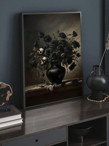 Enhance the ambiance of your home decor with this unique Gothic Floral Black Roses and Skull Wall Art. Featuring a striking mortality theme, this canvas print is sure to catch the eye of anyone who enters the room. Add a touch of darkness and beauty to your space with this exquisite piece.