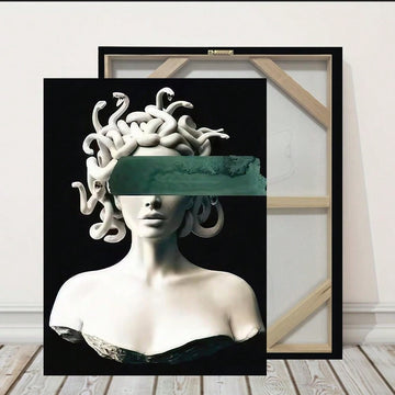 Enhance the beauty of your space with Medusa Mystique: Framed Classical Canvas Art. This stunning print is inspired by the captivating ancient Greek mythology, adding a touch of intrigue and elegance to any room. Crafted with high-quality materials, it is a timeless piece of decorative art.