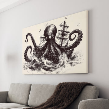 Elevate your home decor with our Nautical Octopus Canvas Wall Art. This stunning black and white ship print adds a touch of elegance to any living room, sofa backdrop, or bedside. With its nautical theme, it brings a sense of adventure and sophistication to your space.