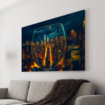 Bring the beauty of New York City into your home with this stunning canvas wall art. Featuring a wine glass reflection, this piece will add a touch of sophistication and elegance to any living room, sofa backdrop, or bedside decoration. Elevate your home decor with this exquisite addition.