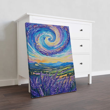Vibrant Swirl Mountains and Lavender Field Canvas Art - For Living Room, Sofa Backdrop, Bedside Decoration, Home Decor