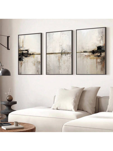 Elevate your living space with this set of three black and beige abstract canvas artworks, designed to complement modern Scandinavian interiors. Featuring minimalist forms and neutral tones, these pieces bring a sophisticated balance of contrast and harmony to any room. Crafted for easy installation, they provide a refined visual appeal that enhances the simplicity and elegance of contemporary décor.