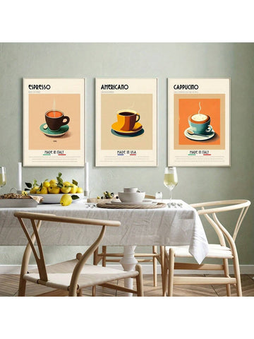 Elevate your space with this set of three modern unframed canvas prints, designed to celebrate the art of coffee. Perfect for coffee shops or stylish living areas, these prints offer a contemporary aesthetic that complements any décor. Their unframed design allows for versatile display options, making them an ideal choice for creating a warm, inviting atmosphere that coffee lovers will appreciate.