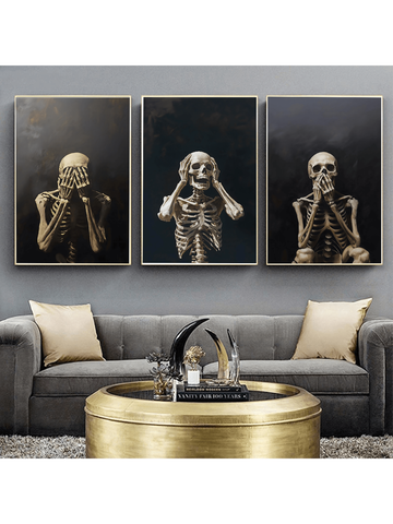 Elevate your Halloween decor with this sophisticated 3-piece skull art canvas set. Each piece features detailed, expertly crafted skull imagery that blends eerie charm with artistic elegance. Perfect for creating a striking focal point in any room, this set adds a refined yet spooky atmosphere to your seasonal decorations. Durable and ready to hang, it offers an effortless way to enhance your home’s Halloween ambiance with style and expert craftsmanship.