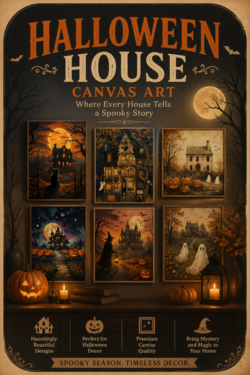 Halloween House Canvas Art: The Mysterious Charm of Haunted Houses in Home Decor