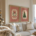 Vintage Candy Cane Christmas Canvas poster featuring a festive wreath and tree. Perfect for farmhouse, rustic, traditional, and cozy holiday decor.