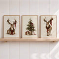 1-3Pcs Vintage Reindeer & Christmas Tree Cozy Winter Rustic Farmhouse Canvas Poster 