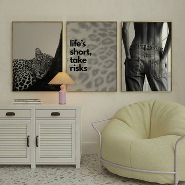 1-3pcs Black & White Leopard Print "Life Is Short, Live Well" Canvas Poster 