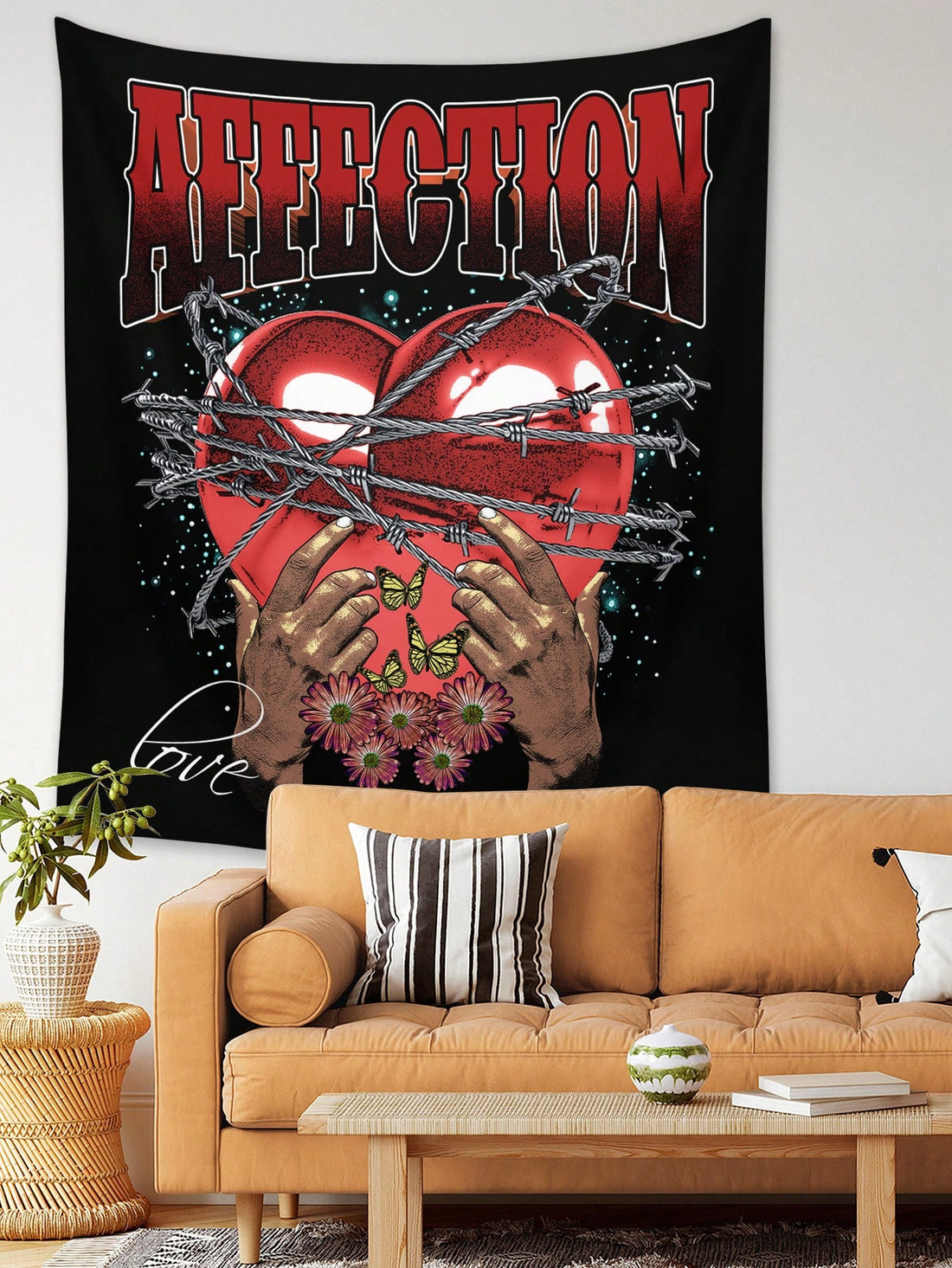 This Casual Washable Tapestry Poster is perfect for adding an aesthetic touch to any bedroom. Its unique studio chunk design features a heart and letter graphic, making it a perfect gift. Made with high-quality materials, it is also washable for easy maintenance. Upgrade your room with this beautiful tapestry.