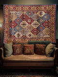 Size chart for modernist flower tapestry showing four rectangular size options