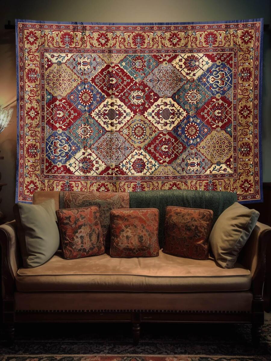 Size chart for modernist flower tapestry showing four rectangular size options
