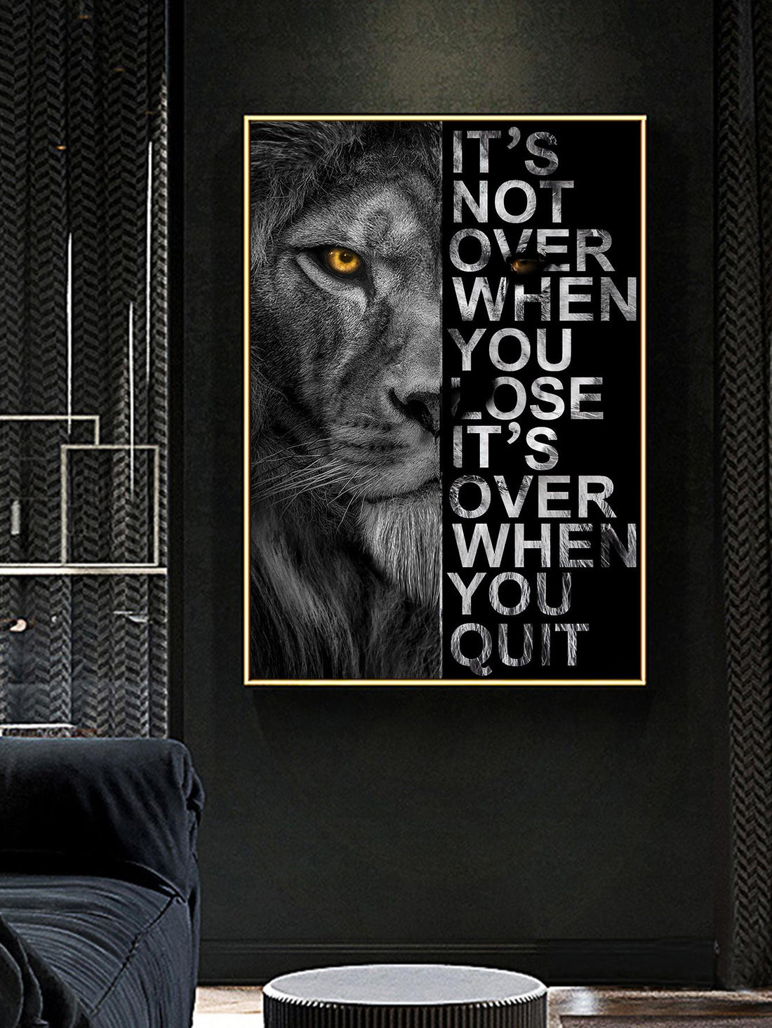 Enhance your home decor with our Vintage Lion &amp; Slogan Graphic Wall Art Canvas Poster. This high-quality print brings a touch of vintage charm to any room. Made with durable canvas material, it's a long-lasting addition to your walls.