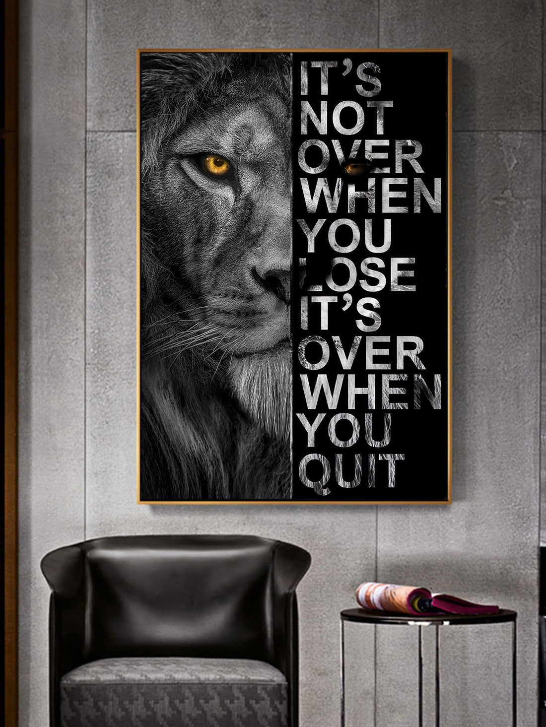 Enhance your home decor with our Vintage Lion &amp; Slogan Graphic Wall Art Canvas Poster. This high-quality print brings a touch of vintage charm to any room. Made with durable canvas material, it's a long-lasting addition to your walls.