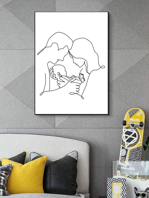 Minimalist family togetherness line drawing wall art