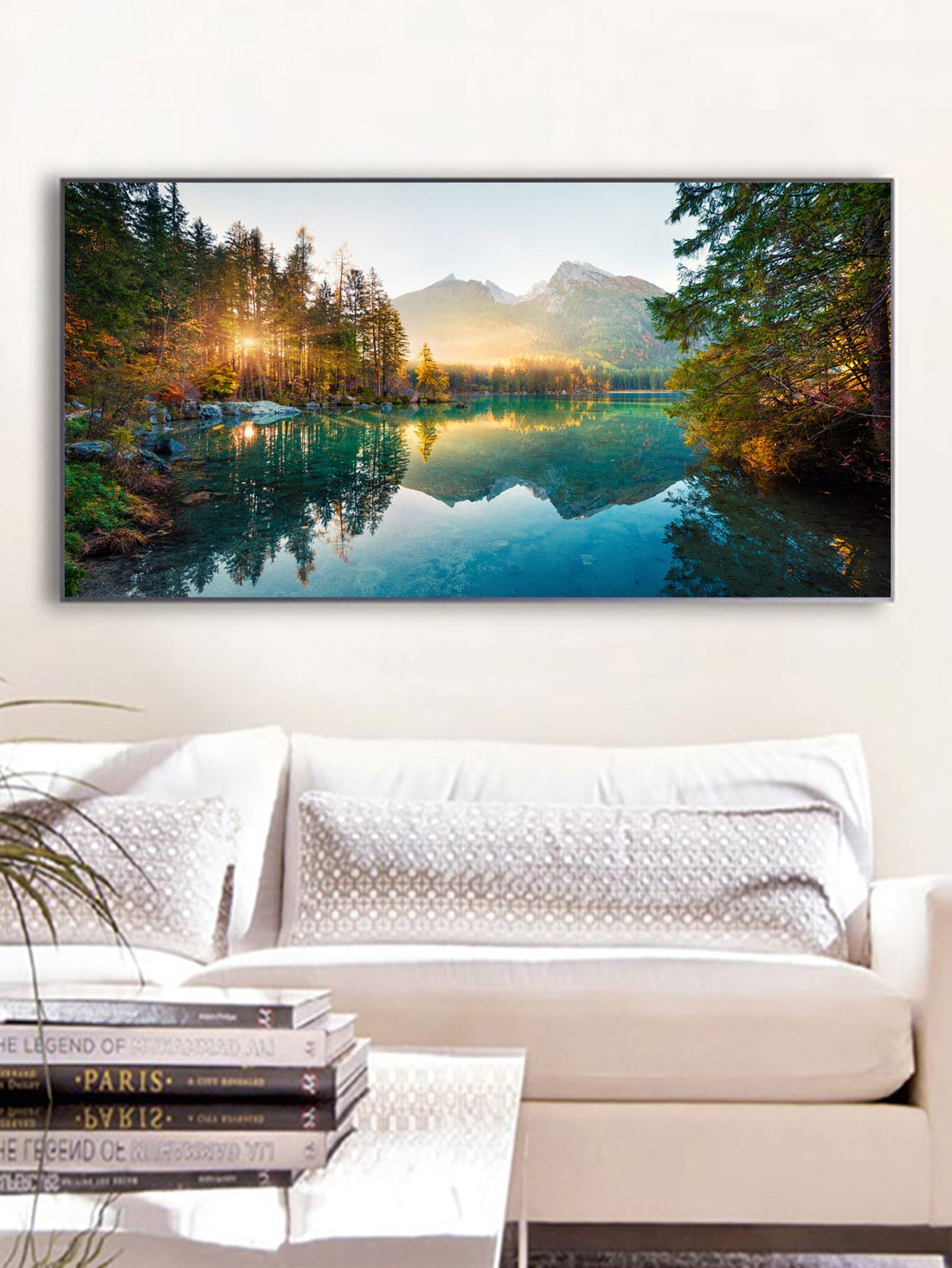 Enhance your living room or bedroom with this stunning landscape picture featuring a sunset mountain range print on canvas. Transform your space into a peaceful oasis with this high-quality, frameless piece. Perfect for nature lovers and those seeking a touch of tranquility in their home.