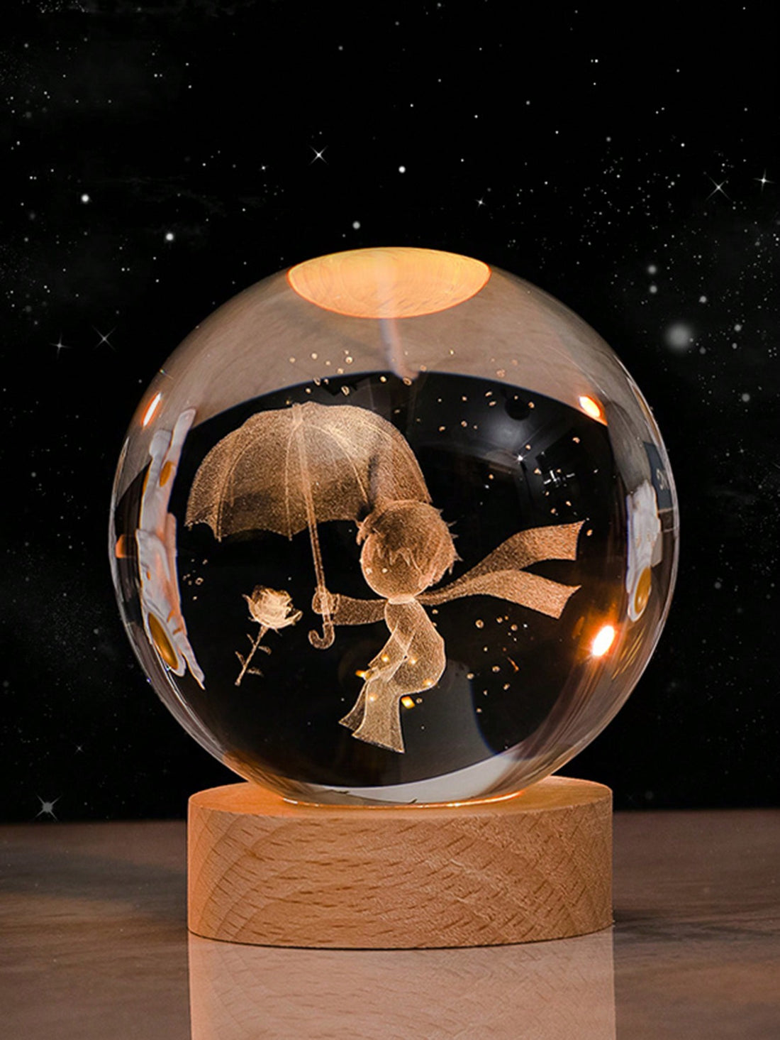 Experience the magic of The Little Prince with our 3d Carving Rose Crystal Ball. With exquisite detail and a built-in light, it makes for a stunning piece of home decor. Perfect as a gift for any fan of the beloved story. Add a touch of whimsy and wonder to your home.