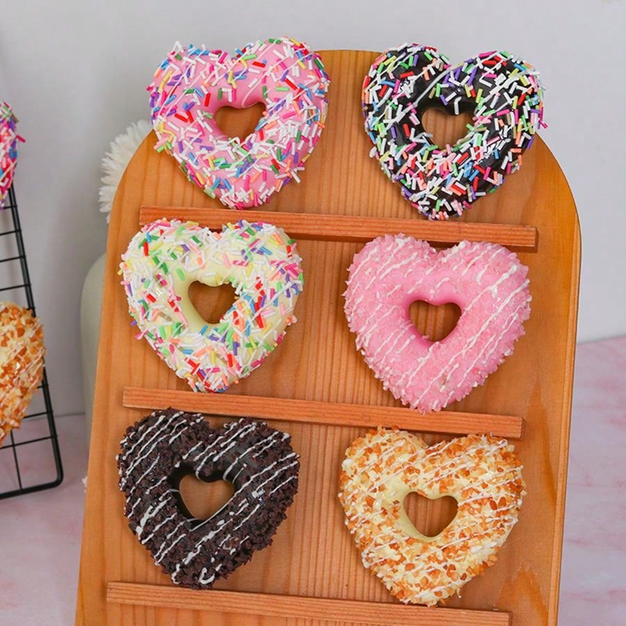 Whimsical 3D Heart-Shaped Donut Fridge Magnets - Set of 6 for Fun Decor & Photography