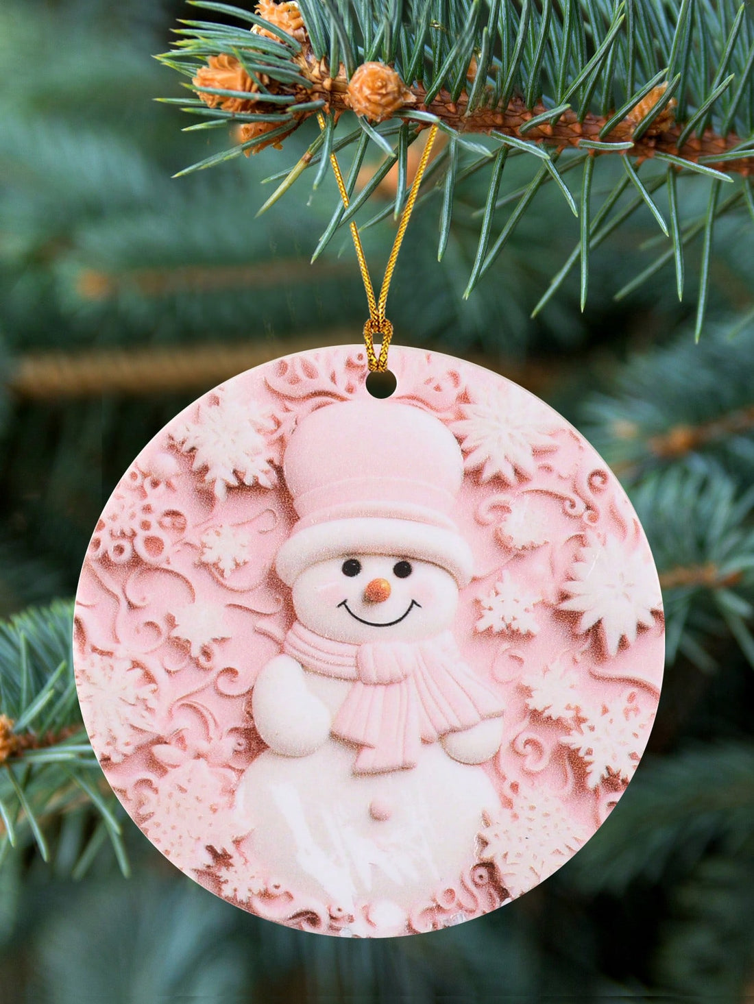 Pretty in Pink: Romantic Snowman Christmas Acrylic Decoration Ornament for Your Tree