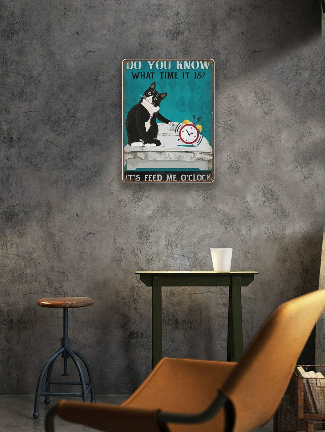 Add a charming touch to your home decor with our Vintage Feed Me O'clock Funny Tuxedo Cat Tin Sign. Perfect for kitchens, garages, and man caves, this sign is sure to bring a smile to your face every time you see it. Made from durable tin, it's built to last for years to come.