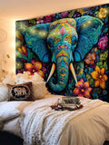 Size chart for elephant tapestry showing five rectangular size options
