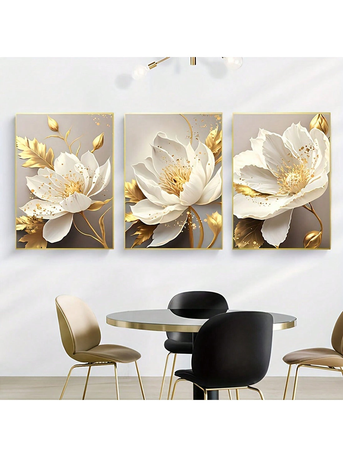 Elevate your space with our Golden Plant and Flower Canvas Print Set. This elegant wall art decor adds a touch of sophistication to any living room or kitchen. Its high-quality prints showcase vibrant golden plants and flowers, bringing nature indoors. Makes for a perfect gift for any occasion.