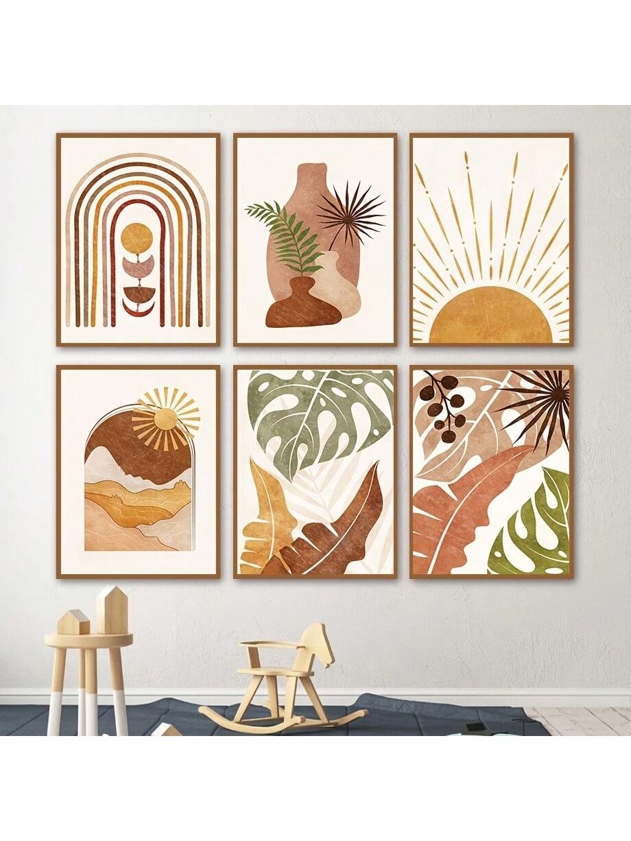 Enhance your home decor with the Bohemian Bliss: 6-Piece Mid-Century Abstract Floral Canvas Set. Featuring a chic and modern design, this canvas set adds a touch of style to any room. With 6 pieces included, you can create a cohesive and trendy look in your space.