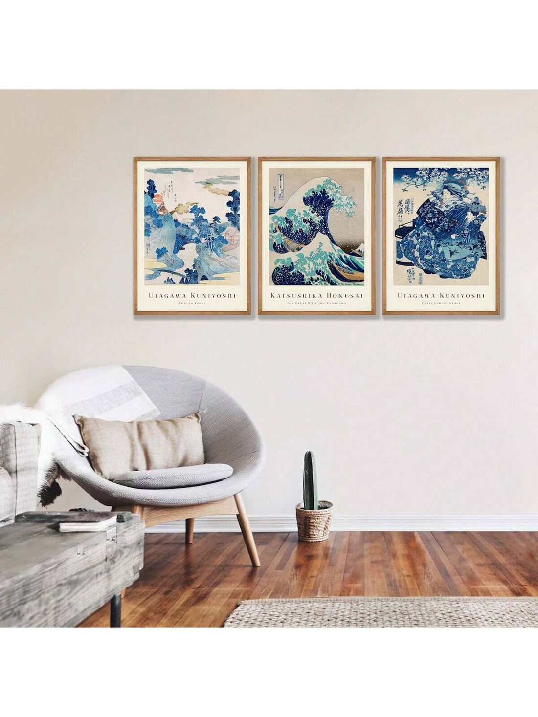 Delve into the beauty of traditional Japanese art with our vintage canvas wall art set. Featuring the world-renowned masterpiece "The Great Wave" by Hokusai, this 3-piece gallery print decor will add a touch of sophistication and cultural flair to any room. Each piece is crafted with precision and high-quality materials for a lasting and authentic feel.