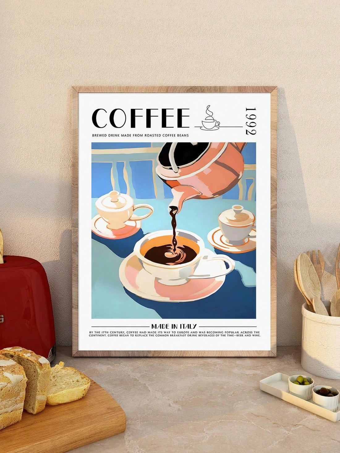 This vintage coffee wall art poster makes the perfect addition to any kitchen decor. Its unique and detailed design will appeal to any coffee lover, making it a great gift option. Crafted with high-quality materials, this poster is sure to add a touch of charm to any room.