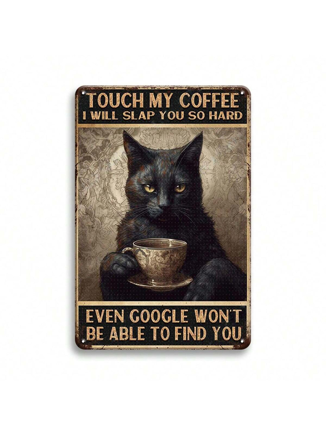 This Cute Cat Retro Tin Sign is a must-have for coffee and cat lovers! Featuring an adorable feline and playful message, it's the perfect addition to any kitchen. Made with high-quality tin, this sign is not only durable but also adds a touch of retro charm to any room. Show off your love for coffee and cats with this fun and unique sign.