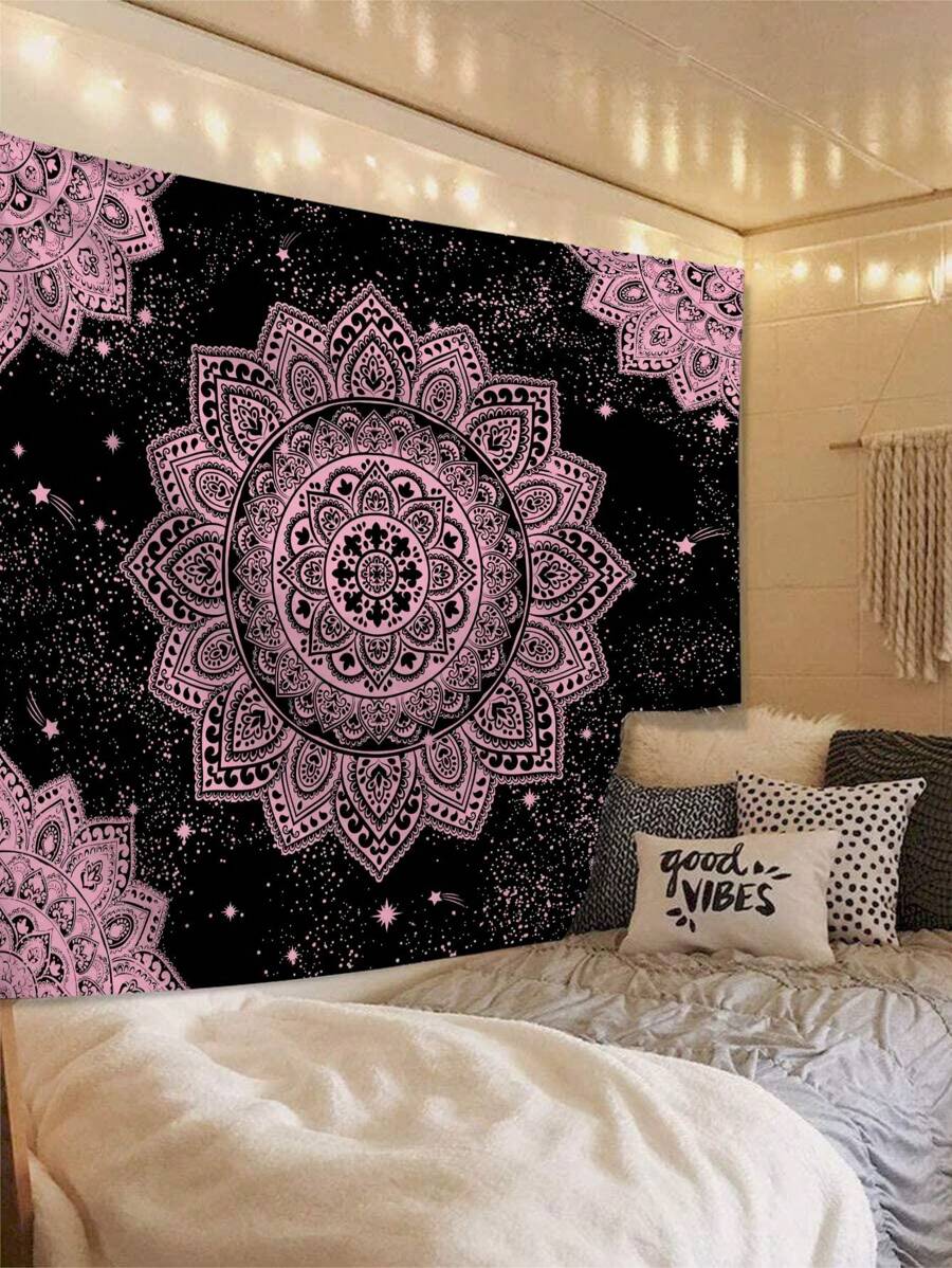 Blue mandala wall tapestry size and hanging style product view