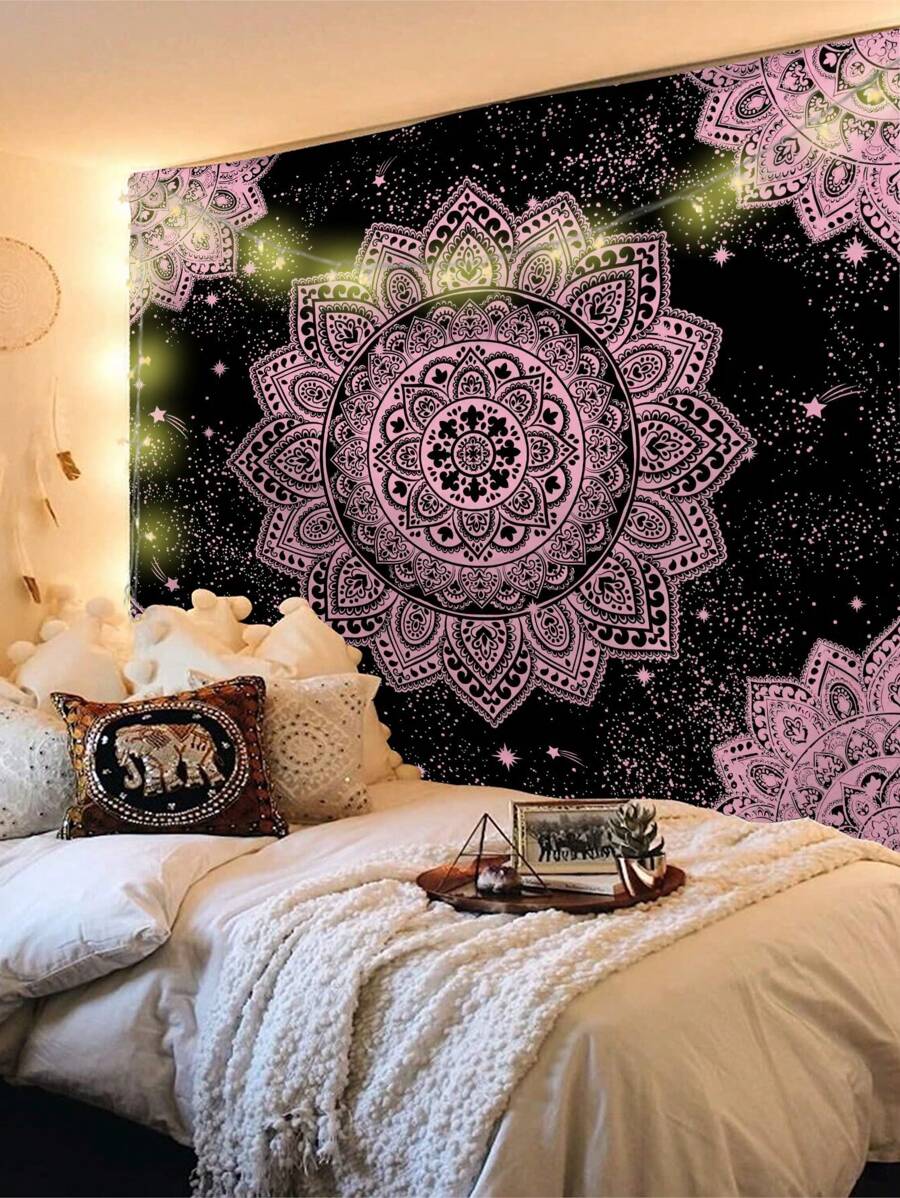 Yoga room decor wall hanging with printed mandala cloth