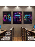Cyberpunk controller wall art set in a multi-screen gaming room