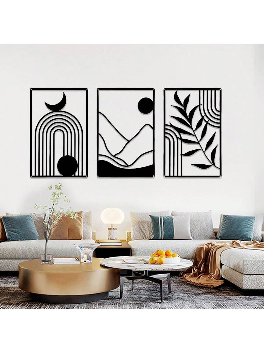 Elevate your home decor with our Bohemian Abstract Line Art Wall Decor set. Handcrafted from metal, each piece features a unique and creative design. Add a touch of artistic flair to any room with these 3 stunning pieces.