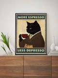 Funny espresso cat canvas poster with distressed retro lettering