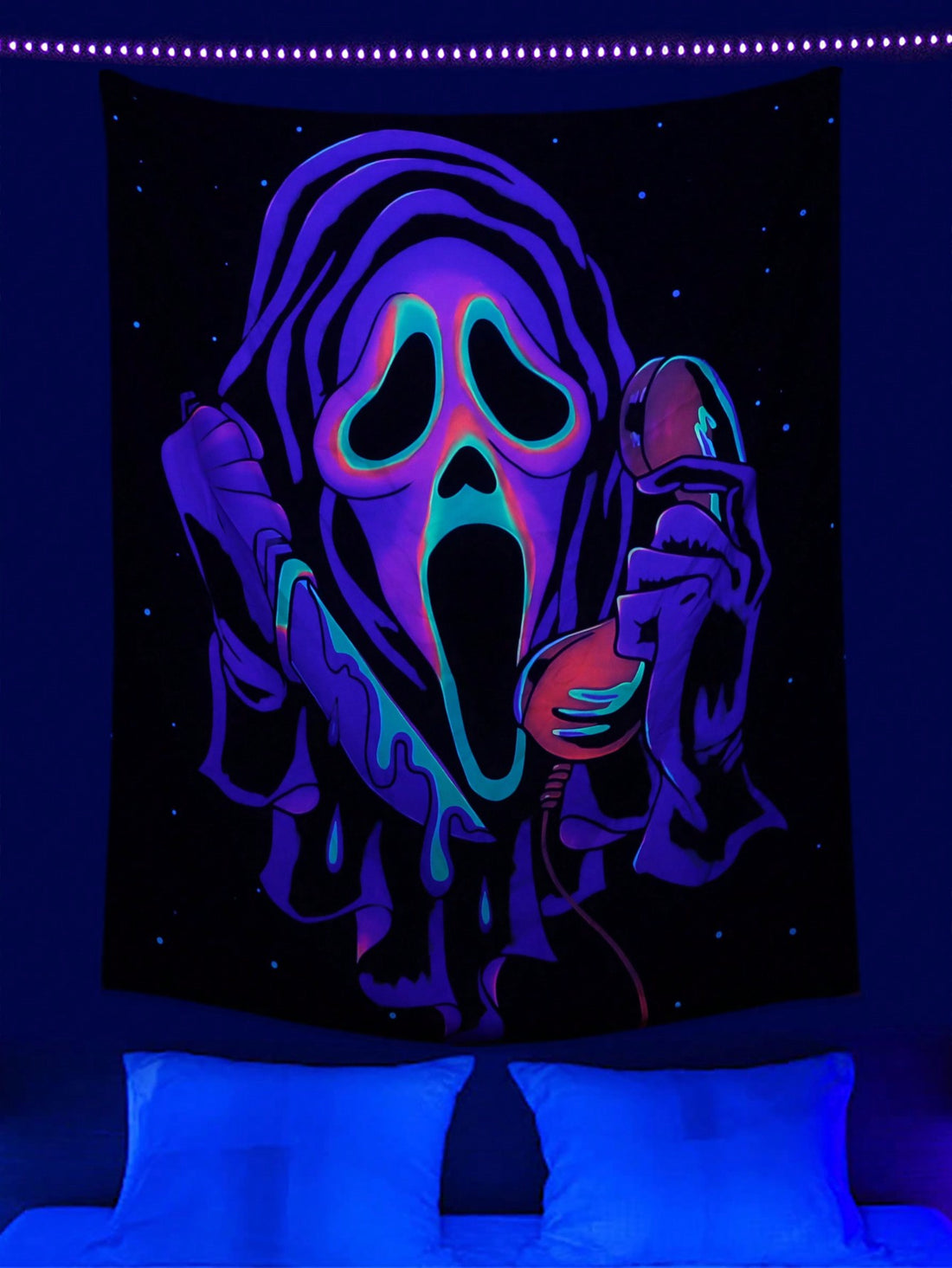 Transform your room into a hauntingly beautiful space with our Spooky Ghost Tapestry and UV Lamp. The tapestry features a ghostly design and when paired with our UV lamp, it creates a spooky glow that will captivate and delight. Perfect for Halloween or any time you want to add a touch of eerie ambiance to your room.