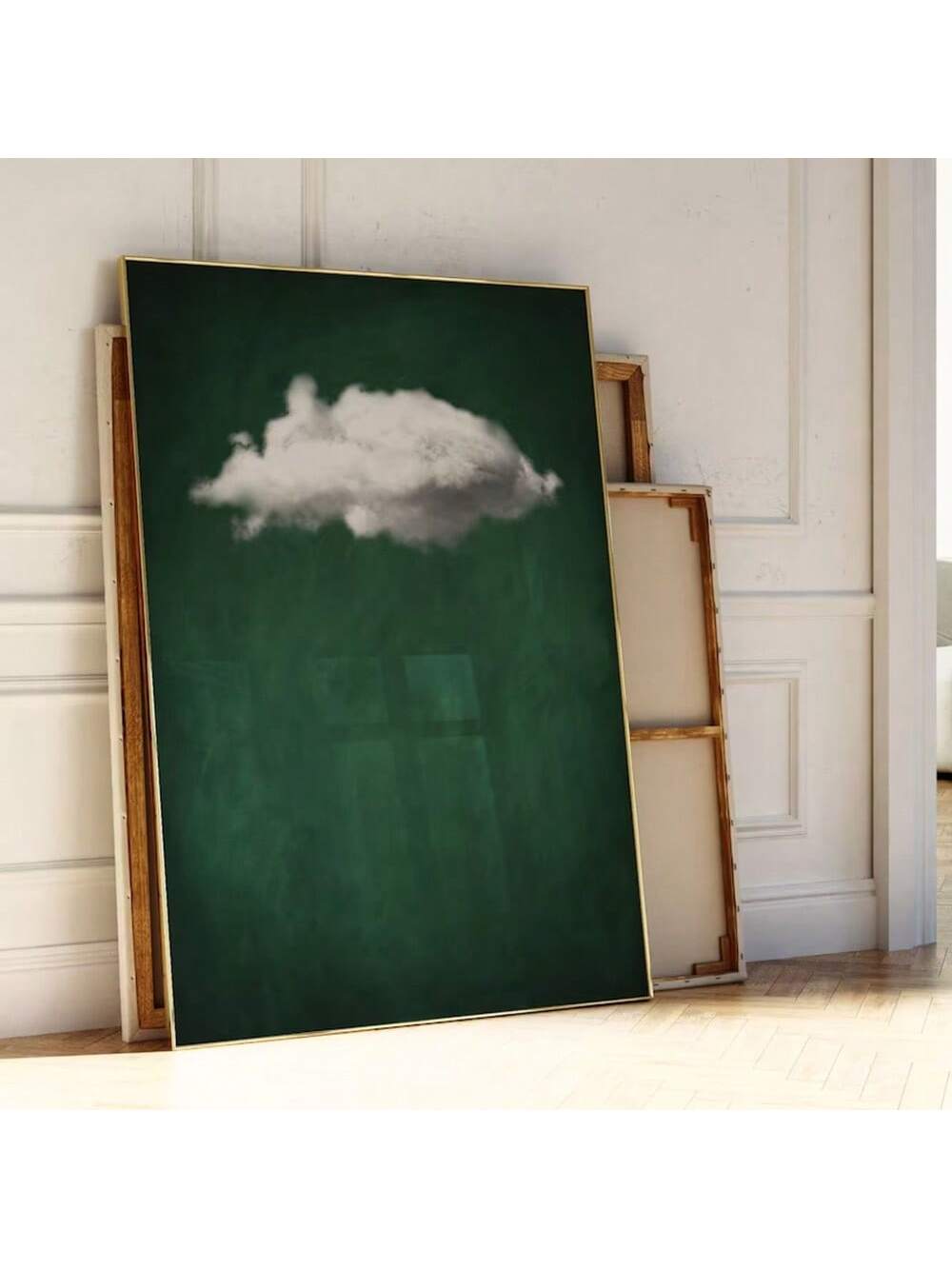 Add a touch of modern, retro-inspired art to your living space with Emerald Dreams. The minimalist sky and cloud poster is perfect for bedside decoration or home decor. This abstract landscape piece comes unframed, allowing you to customize it to your unique style. Elevate any room with this stunning piece.