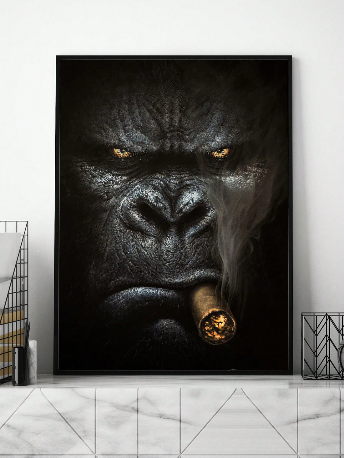 Enhance any room with this Black Gorilla Canvas Poster. Perfect for decorating your bathroom, bedroom, office, or living room. The high-quality canvas and stylish design make it a great addition to any home decor. Gift this unframed poster to any animal or art lover.