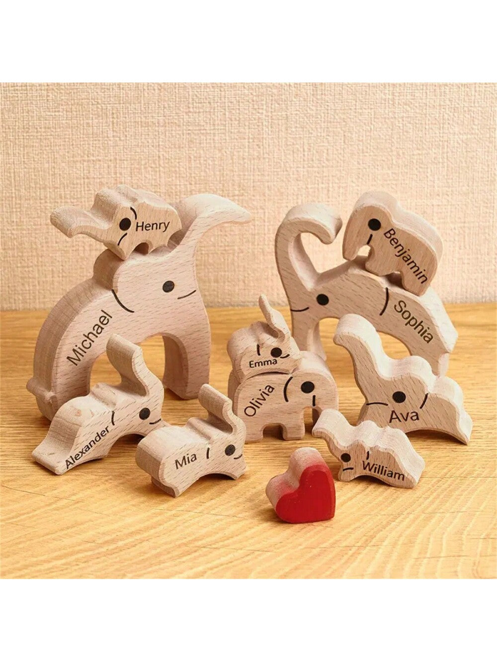 Personalize your home decor with our Customized Wooden Elephants Family Puzzle. Crafted from high-quality wood, this puzzle features a unique design that can be customized to include your family's names. Perfect for special occasions and adding a personal touch to any living space.