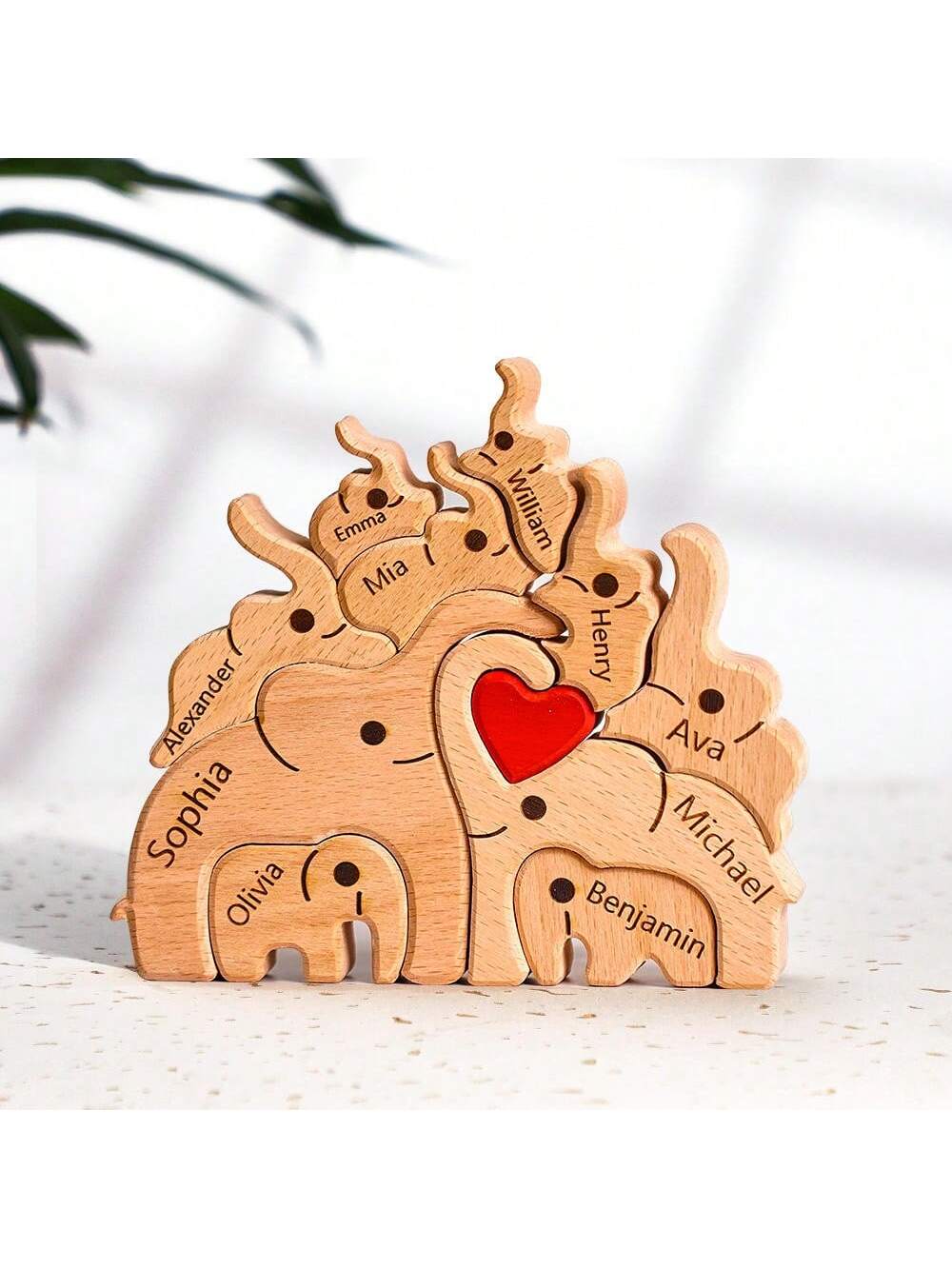 Personalize your home decor with our Customized Wooden Elephants Family Puzzle. Crafted from high-quality wood, this puzzle features a unique design that can be customized to include your family's names. Perfect for special occasions and adding a personal touch to any living space.