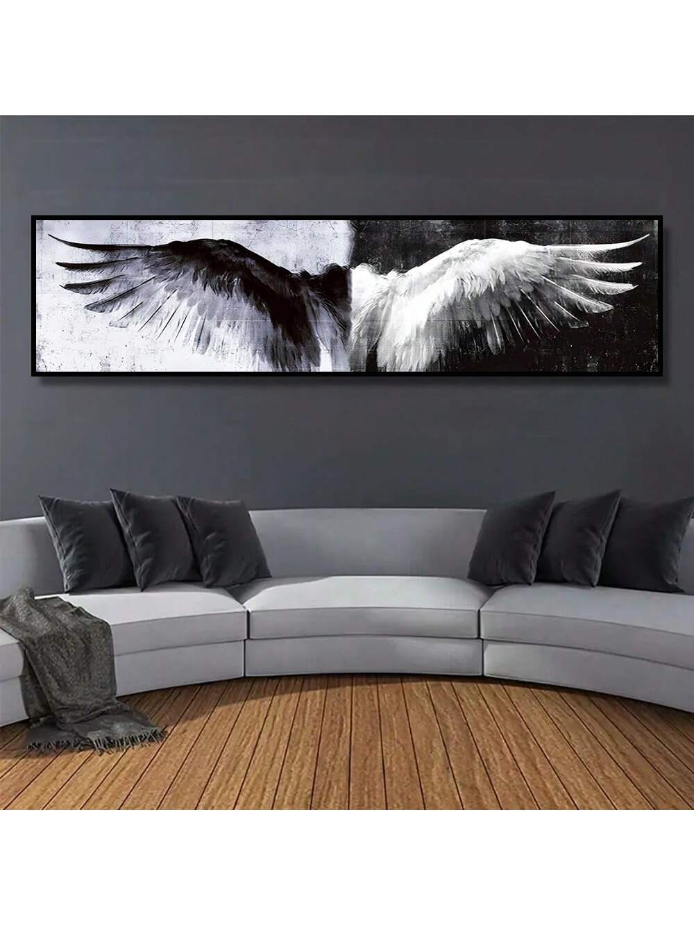 Elevate your home decor with the Creative Black &amp; White Angel Wings Poster Print. Perfect for any room, from the bedroom to the office, this frameless print adds a touch of elegance and sophistication.