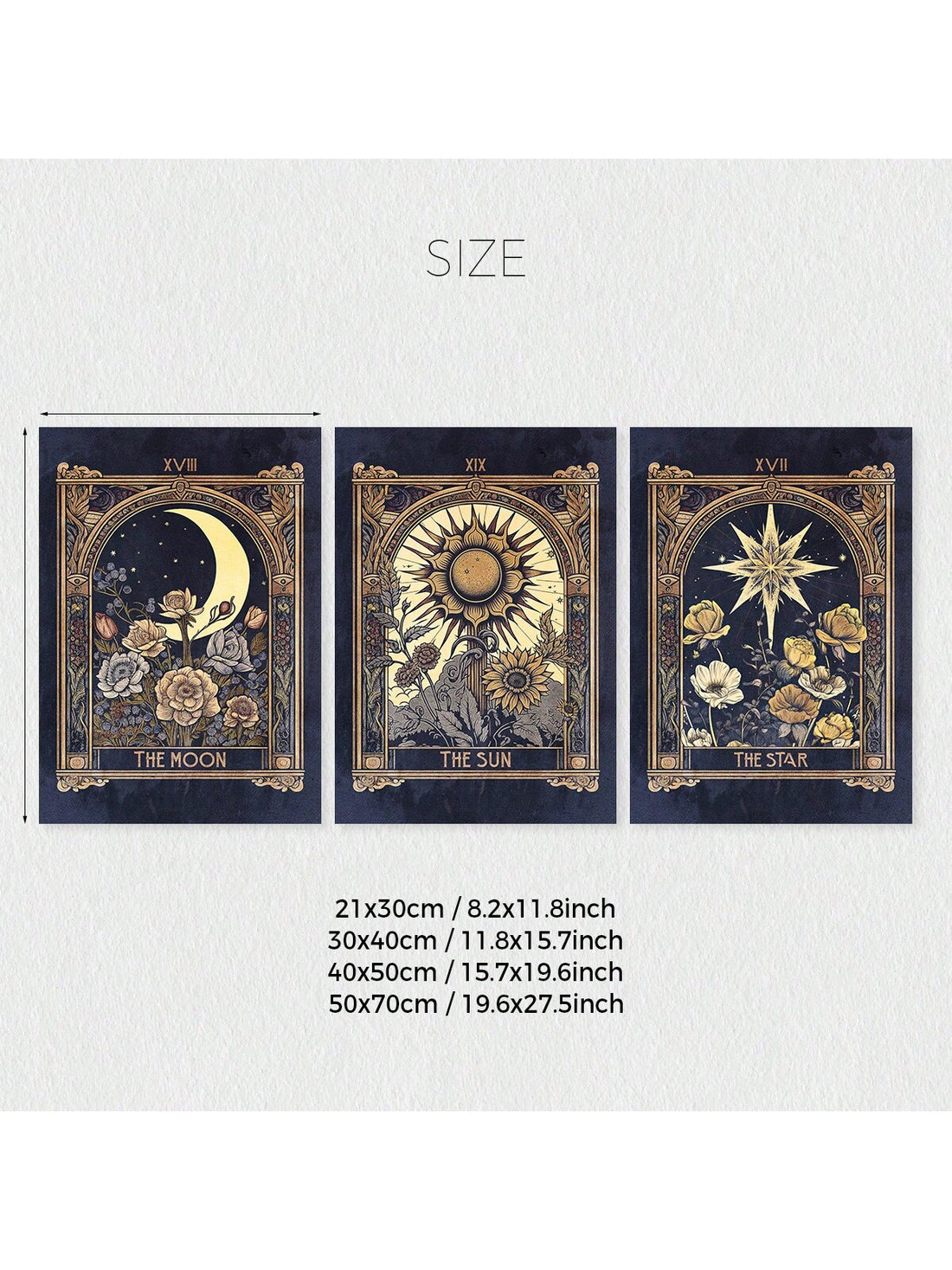 Enhance your living space with this set of 3 vintage sun, moon, and stars wall art canvas posters. Perfect for wall decor in any room, these posters bring a touch of celestial charm to your home or office. No frame is necessary for a seamless integration into your existing decor.