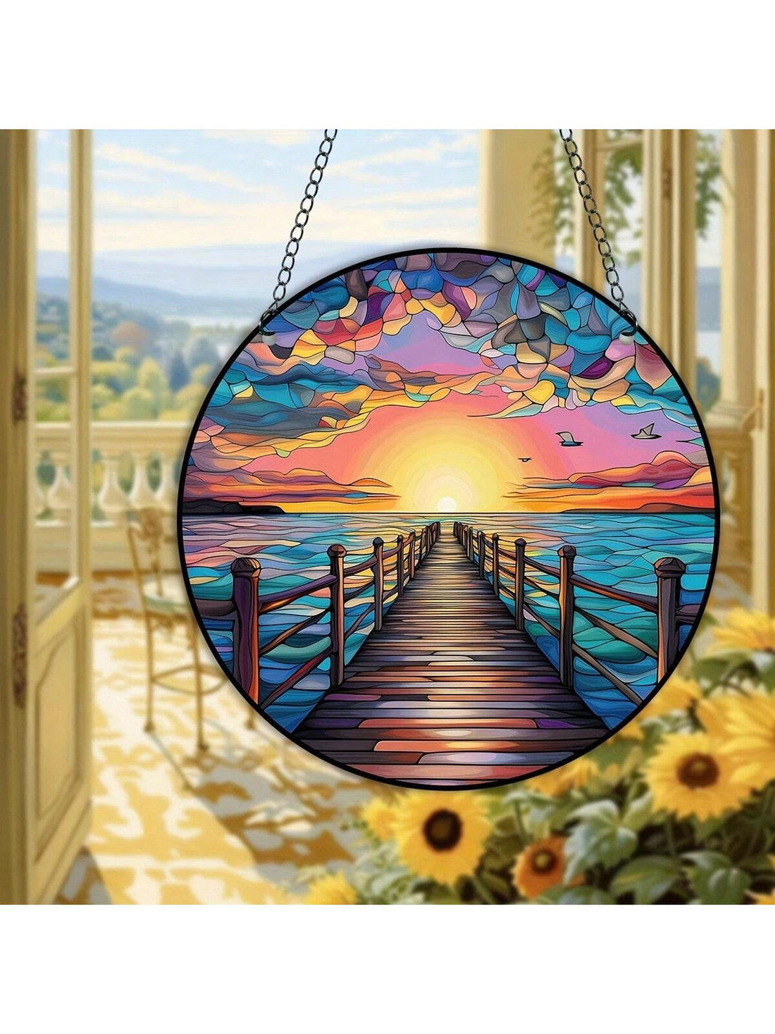 Add a splash of color to your home decor with our Vibrant Scenery Suncatcher. These hanging ornaments feature stunning, vibrant scenery that will brighten up any room. Made with high-quality materials, our suncatchers are a must-have for any home. Bring the beauty of nature indoors with this colorful addition.