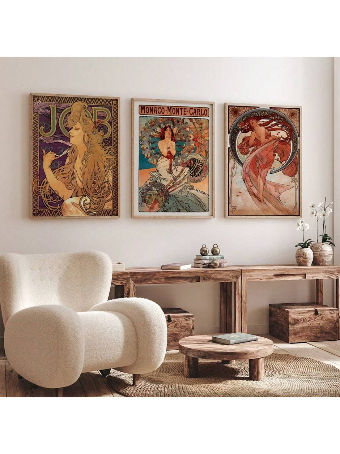 Enhance your bedroom decor with our 3pcs Vintage Art Nouveau Style Portrait Print Posters. Featuring elegant and intricate designs, these prints bring a touch of sophistication to any space. Made to last, our posters are perfect for adding character without the need for framing.