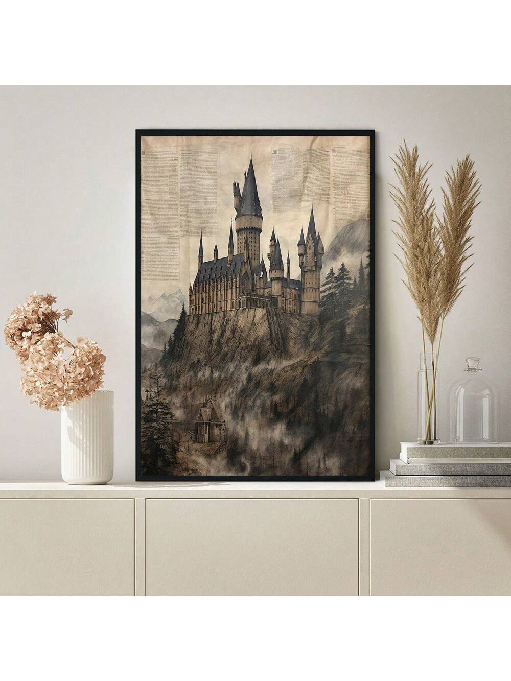 This vintage style oil painting on canvas features a medieval castle, adding a touch of elegance and charm to any room. Whether for a bedroom, office, or living room, this poster is perfect for creating a unique and sophisticated atmosphere. No frame is included, allowing for personalization and versatility in decor.